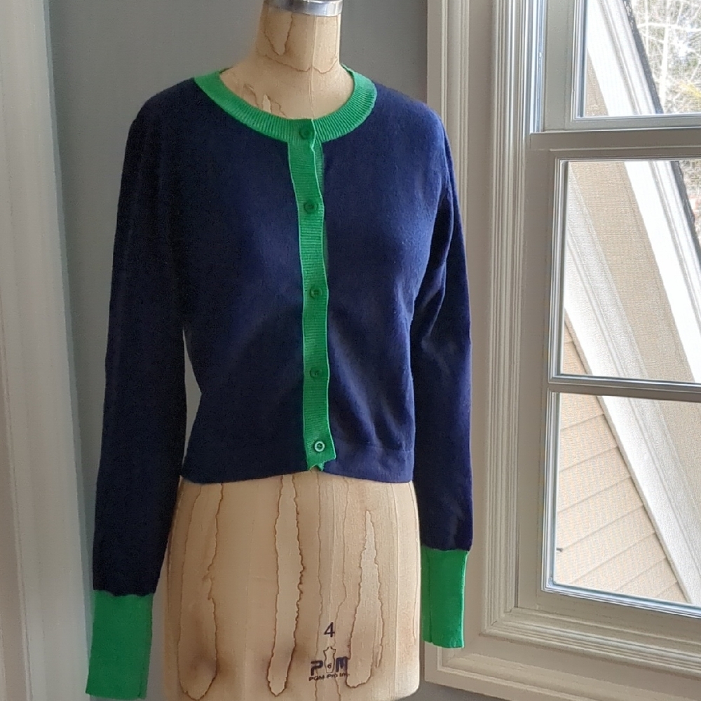 SHEIN Navy and Green Button-Up Cardigan